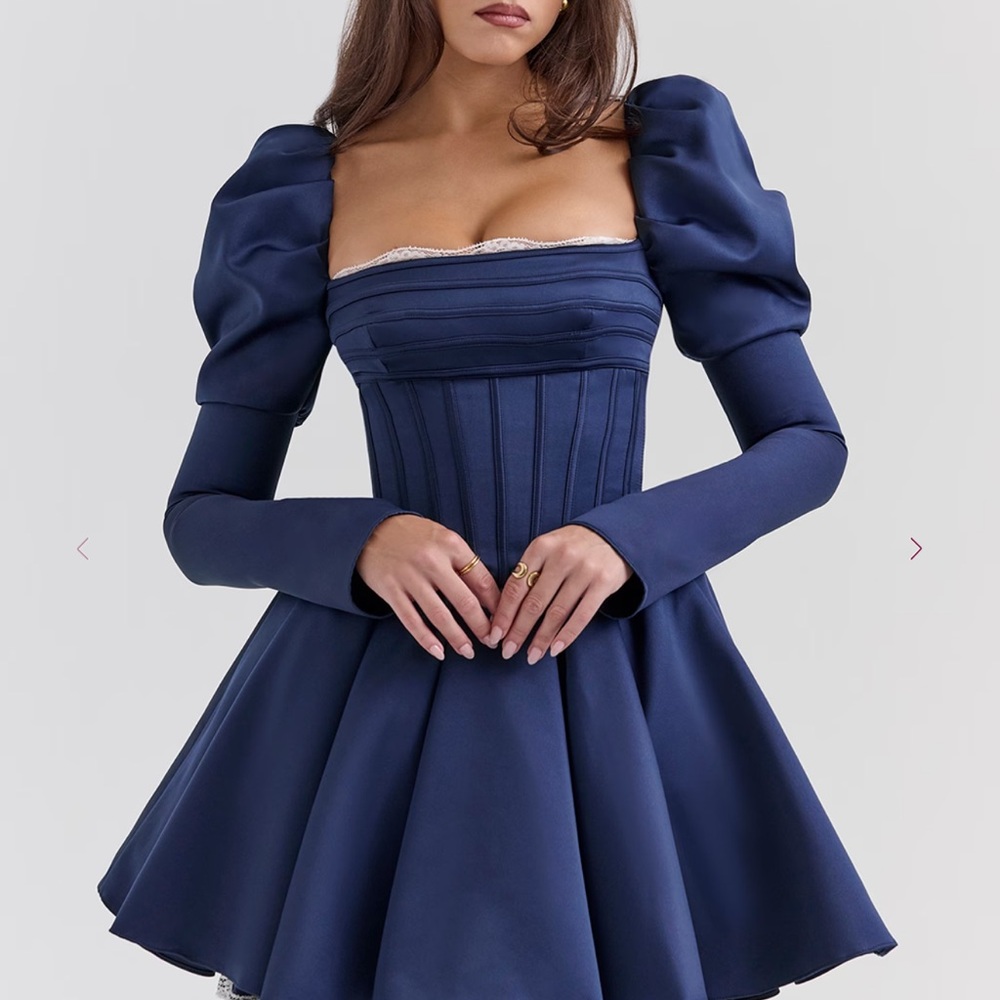 House Of Cb VENETIA
Midnight Satin Puff Sleeve Mini Dress